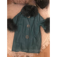 Кожаная куртка с натуральными меховыми вставками размер 42-44