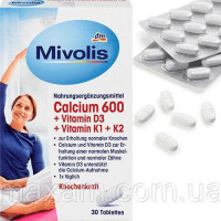 Витаминный комплекс Calcium 600 + Vitamin D3 + K1+К2 , 30 шт Mivolis Оригинал